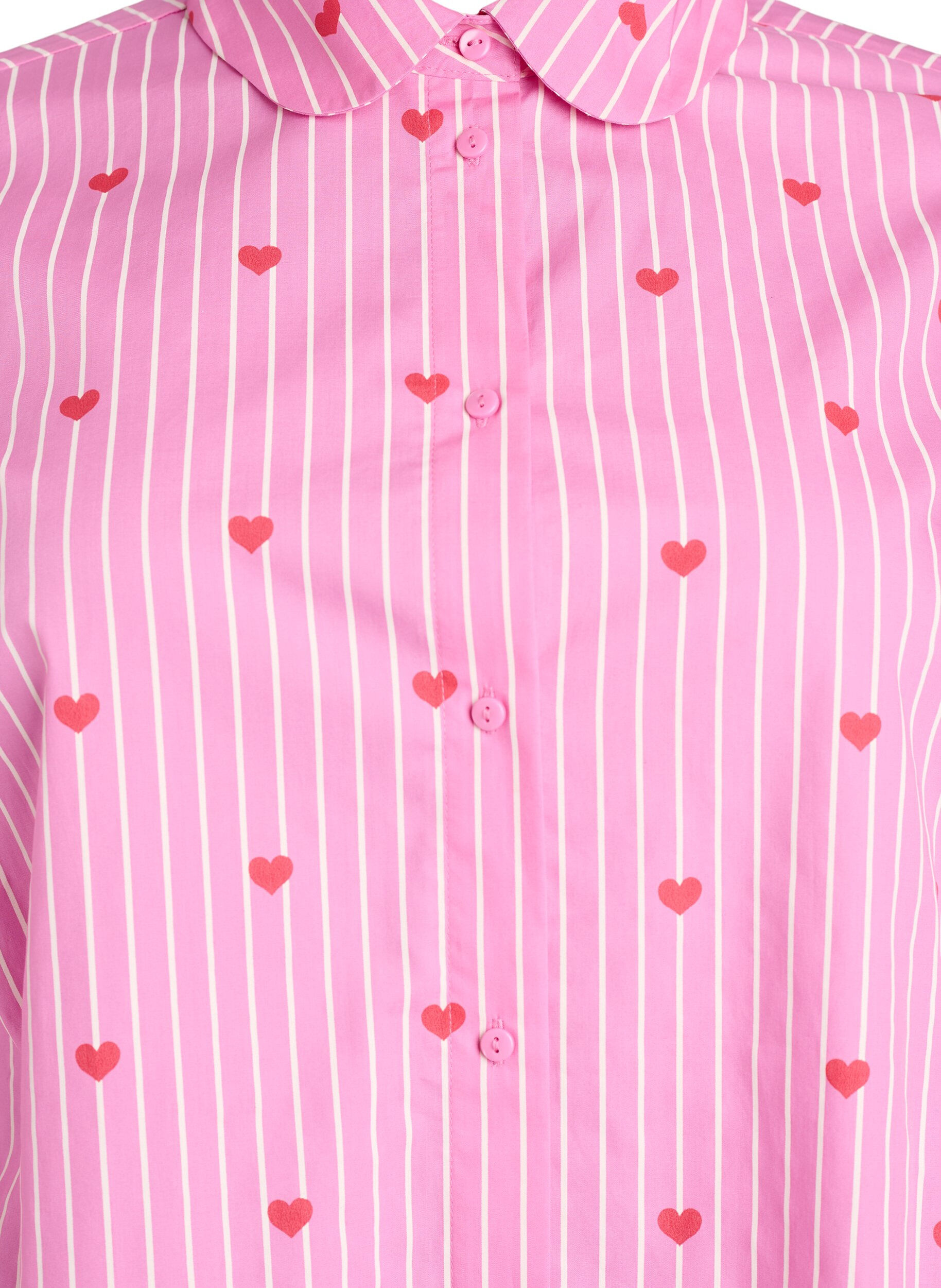 ZizziSkjortblus med r&auml;nder och hj&auml;rtan, Rosa, Packshot image number 2