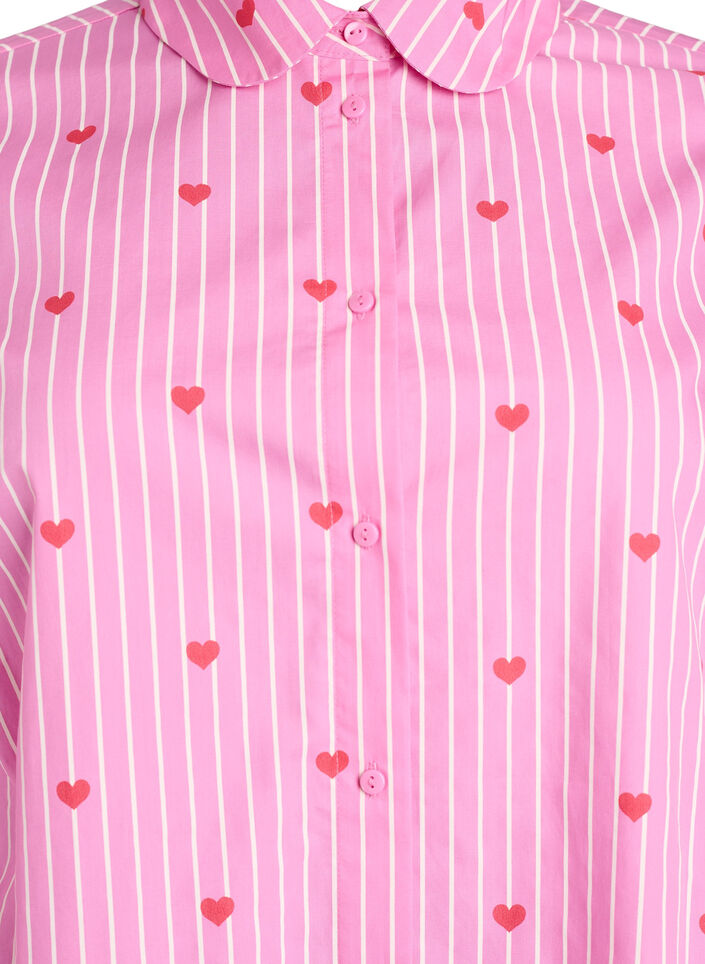 Skjortblus med r&auml;nder och hj&auml;rtan, Rosa, Packshot image number 2