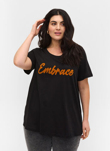 T-shirt i bomull med tryck, Black Embrace, Model image number 0