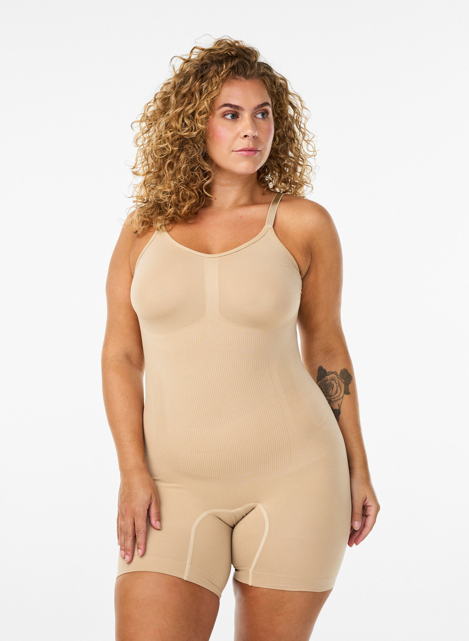 Zizzi Shapewearbody med &ouml;ppning i grenen, Beige, Model image number 0