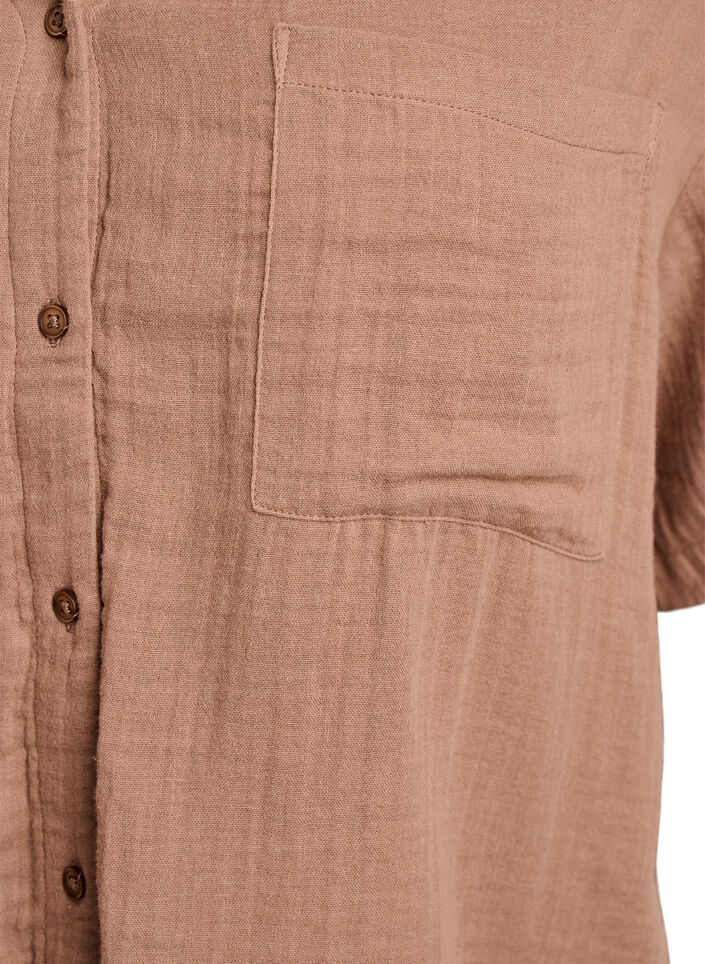 Blus i bomullsmuslin med korta &auml;rmar, Brun, Packshot image number 2