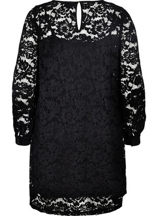 Långärmad spetsklänning med rund hals, Black, Packshot image number 1