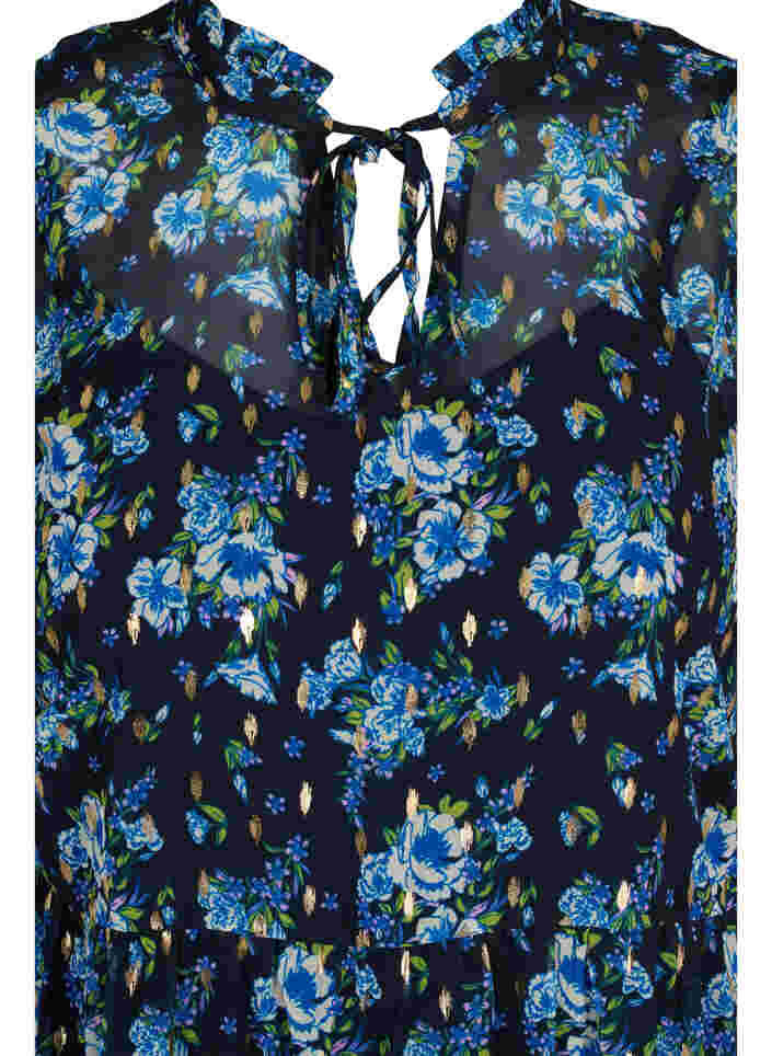 Tunika i blommönster och lurex, Blue Ditzy Flower, Packshot image number 2