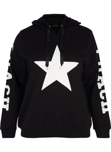 Sweatshirt med huva, Black w. white star, Packshot image number 0