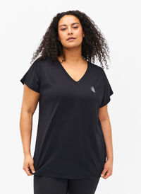 Tränings t-shirt med v-ringning och lös passform, Black, Model