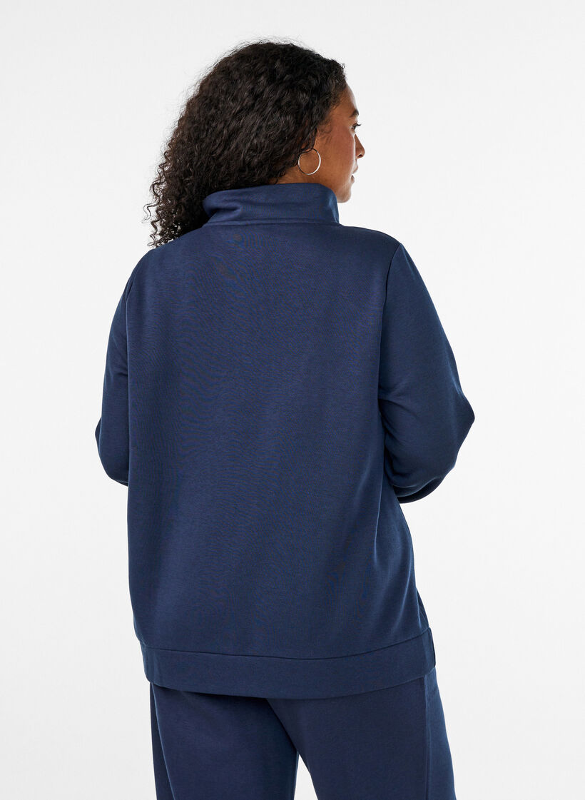 Sweatshirt med h&ouml;g krage och dragkedja, Bl&aring;, Model image number 2