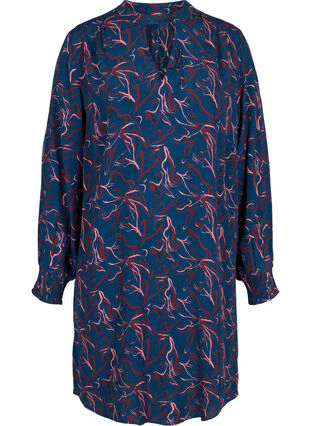 Mönstrad viskosklänning med knytdetalj, Dark Blue AOP, Packshot image number 0