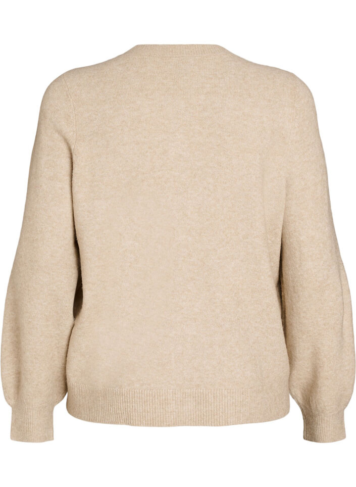 Kofta i mjukt stickat med guldf&auml;rgade knappar, Beige, Packshot image number 1