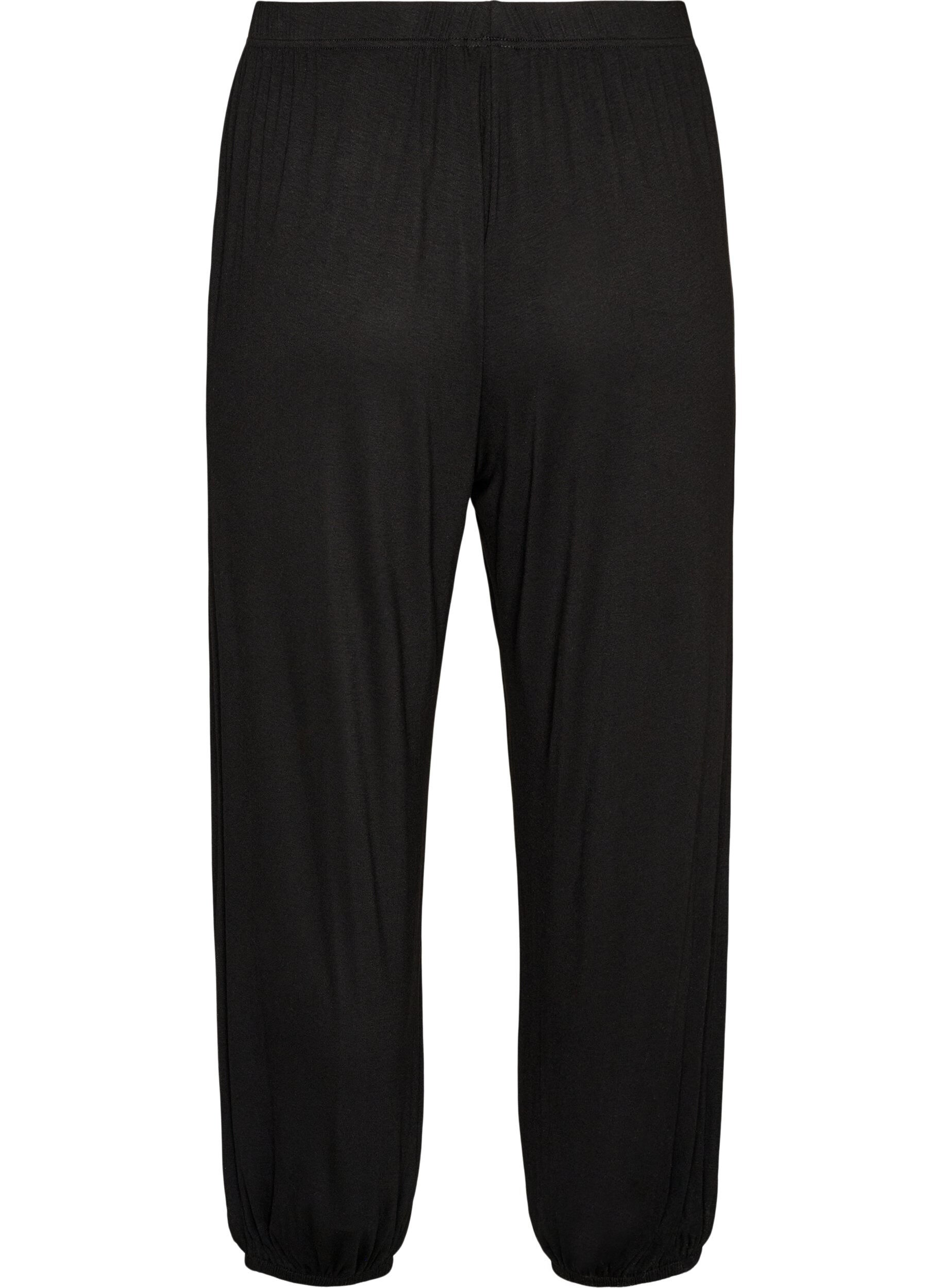 ZizziL&ouml;sa pyjamasbyxor i viskos med res&aring;r i midjan, Svart, Packshot image number 1