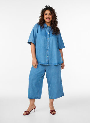 ZizziCulottebyxor i lyocell med vida ben och denimlook, Blå, Model image number 0