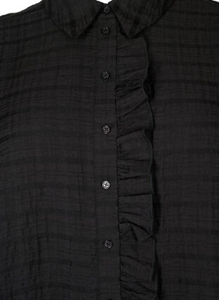 Skjorta med struktur och volanger, Black, Packshot image number 2