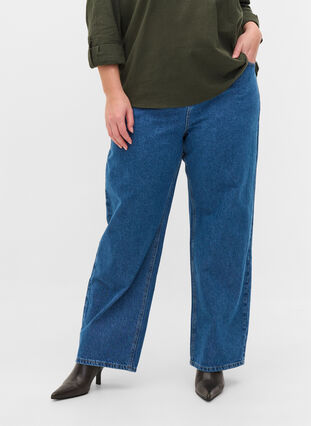 Raka jeans med hög midja, Blue denim, Model image number 2
