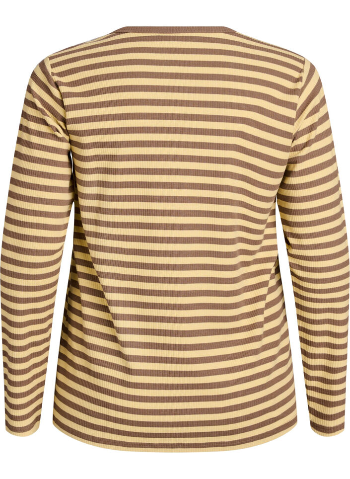 Randig blus med l&aring;nga &auml;rmar, Brun, Packshot