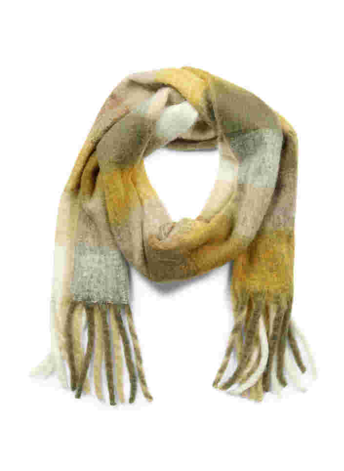 Färgad halsduk med fransar, Brown, Packshot image number 0