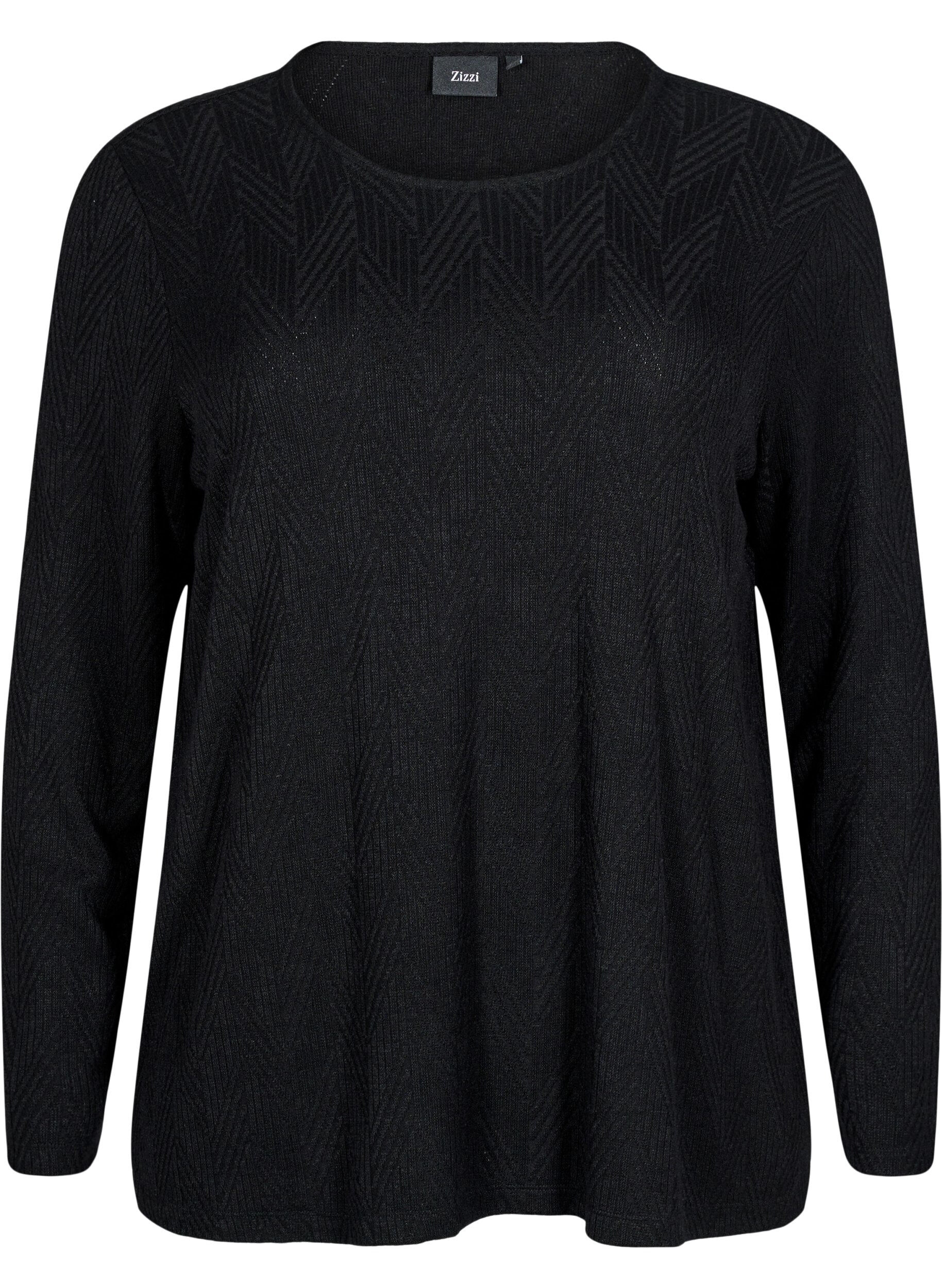Zizzi M&ouml;nstrad blus med l&aring;nga &auml;rmar, Svart, Packshot image number 0