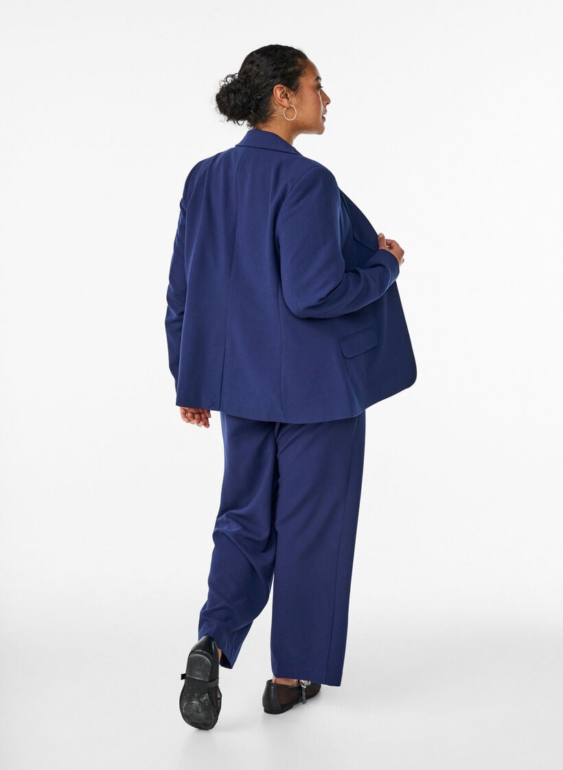 Dressade byxor med h&ouml;g midja och rak passform, Bl&aring;, Model image number 1