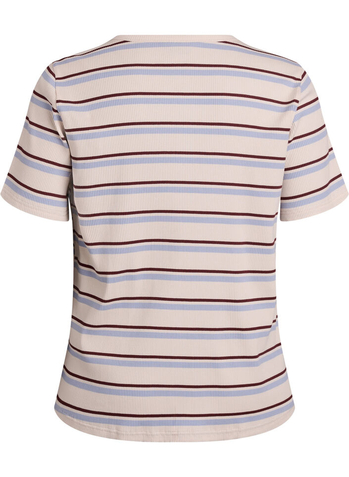 Ribbad t-shirt med r&auml;nder och knappdetalj, Lila, Packshot image number 1