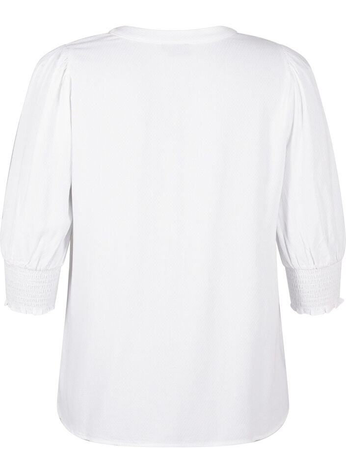 Blus i viskos med smock- och volangdetaljer, Bright White, Packshot image number 1