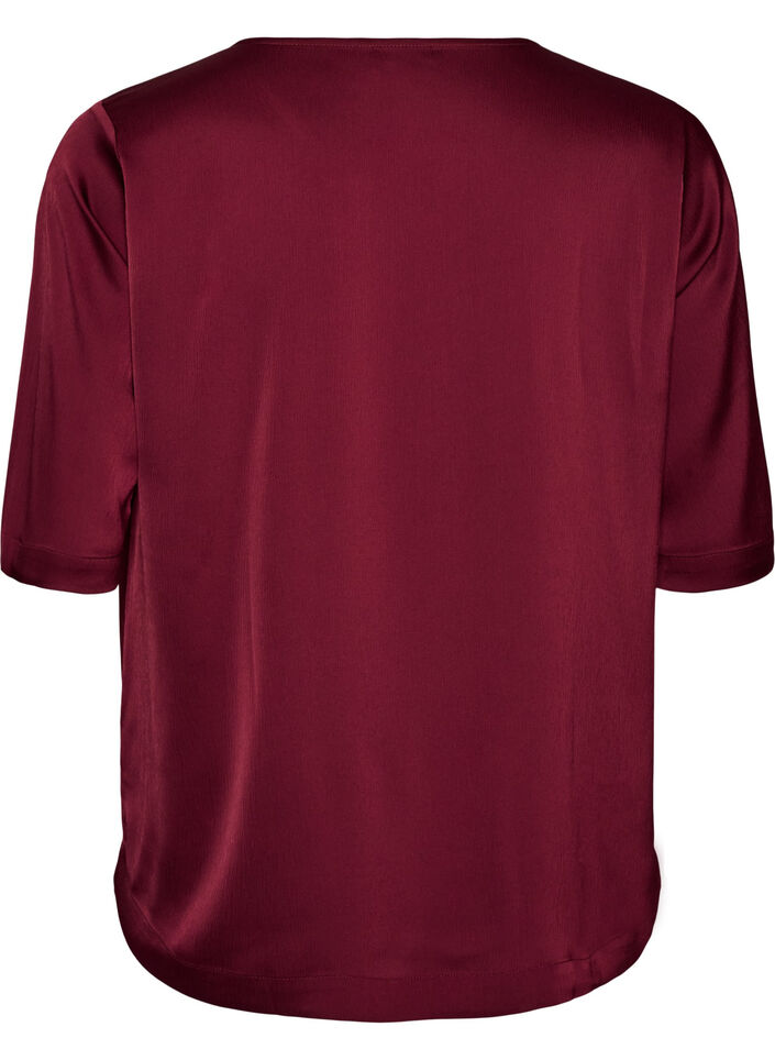 Blus i satin med armb&aring;gsl&aring;nga &auml;rmar, R&ouml;d, Packshot image number 1