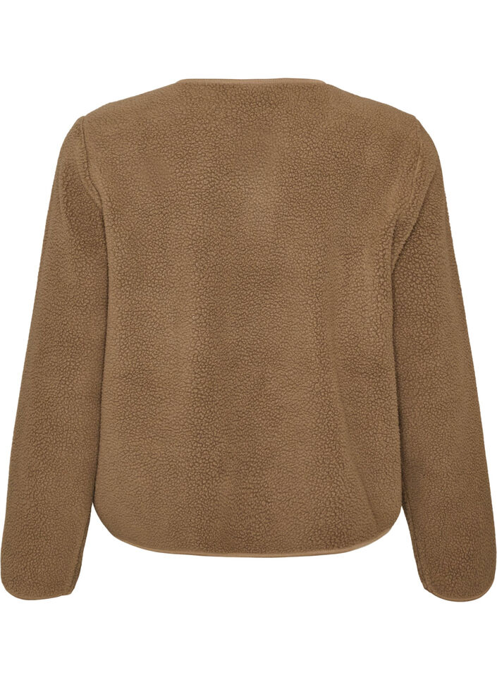 Teddyjacka med rund hals och knappar, Brun, Packshot image number 1