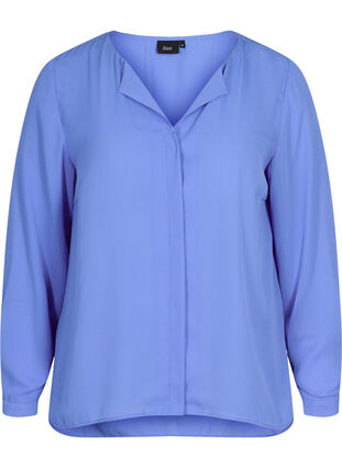 Enfärgad skjorta med V-ringning, Ultramarine, Packshot image number 0