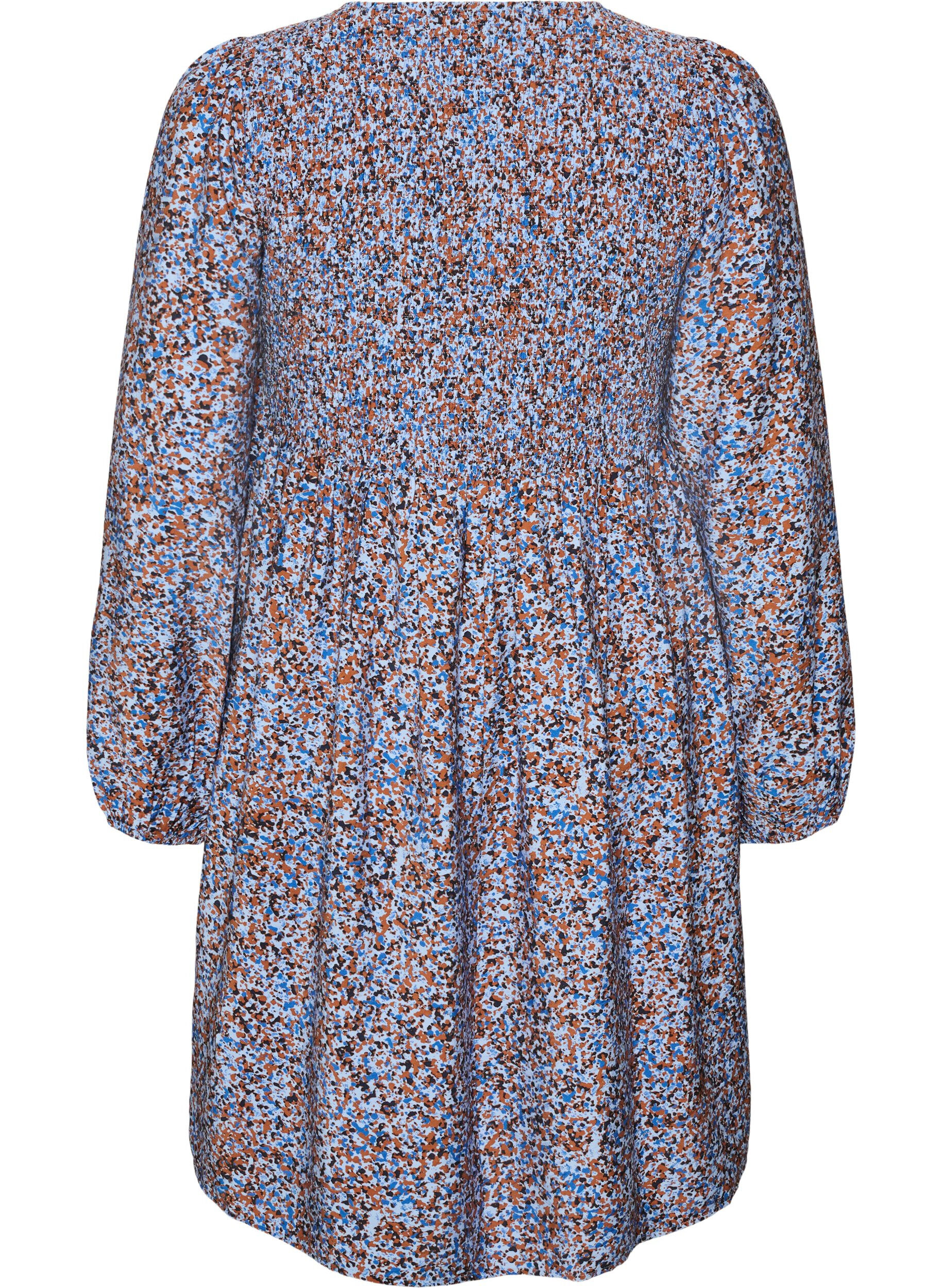 ZizziKl&auml;nning i viskos med smock och helt&auml;ckande m&ouml;nster, Bl&aring;, Packshot image number 1