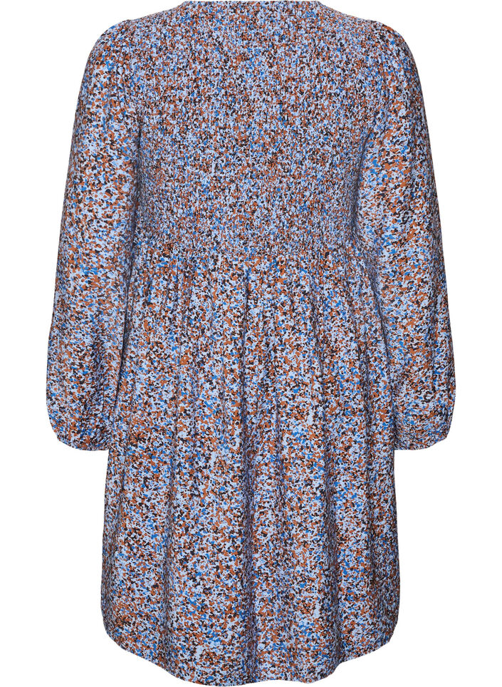 Kl&auml;nning i viskos med smock och helt&auml;ckande m&ouml;nster, Bl&aring;, Packshot image number 1