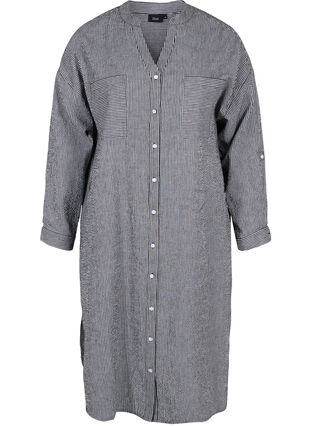 Randig skjortklänning i bomull, Black Stripe, Packshot image number 0