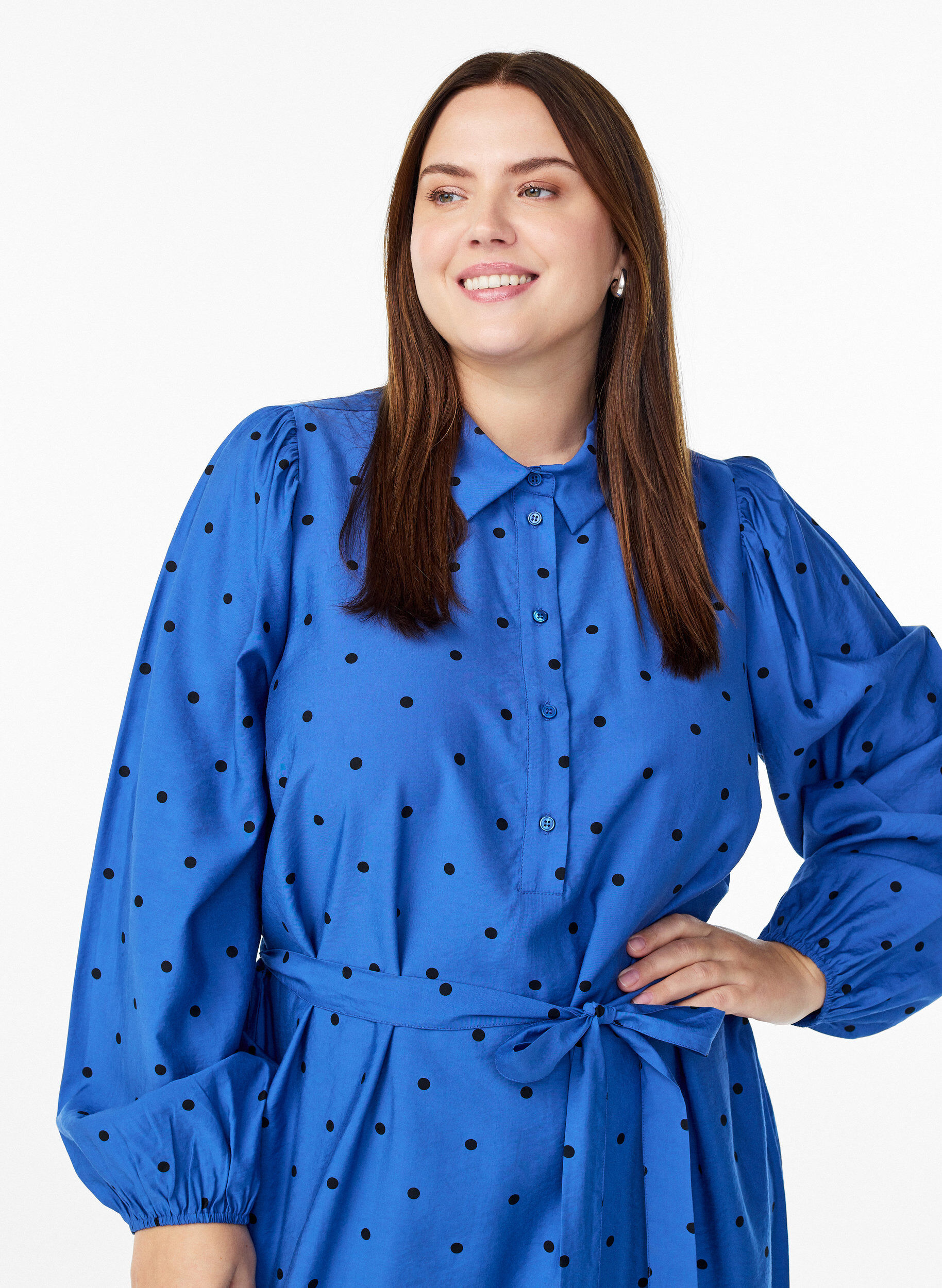 Zizzi Prickig midikl&auml;nning med avtagbart knytsk&auml;rp, Bl&aring;, Model image number 2