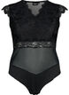 Kroppsstrumpa med spets och v-ringning, Black, Packshot image number 0