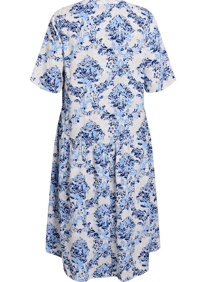 Midiklänning i A-linjeform med kort ärm, Beige, Packshot image number 1