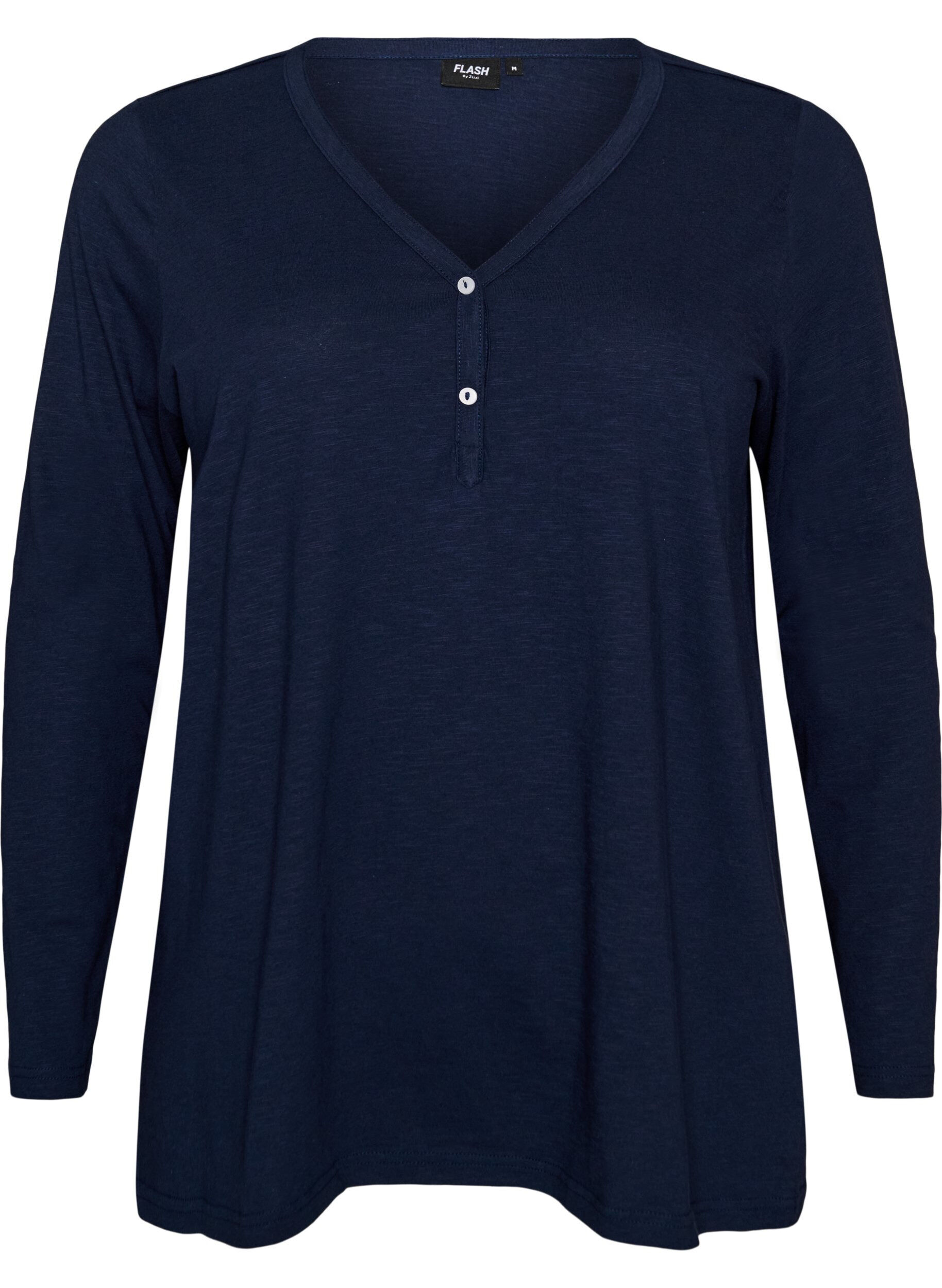 ZizziL&aring;ng&auml;rmad t-shirt med v-ringning och knappar, Bl&aring;, Packshot image number 0