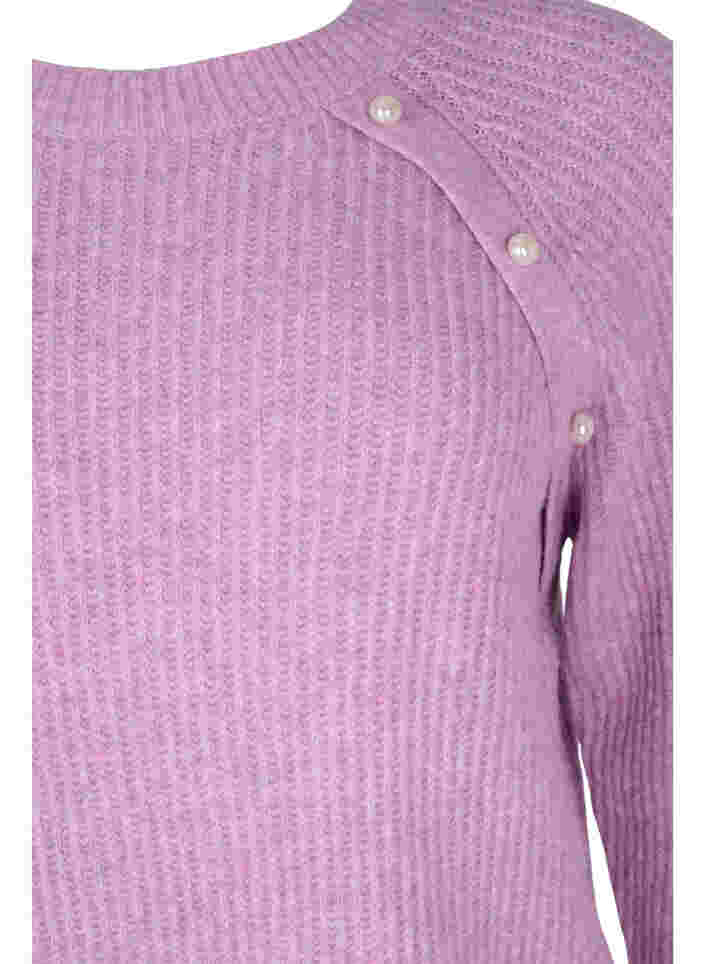 Melerad stickad tröja med pärlknappar, Purple Mel., Packshot image number 2