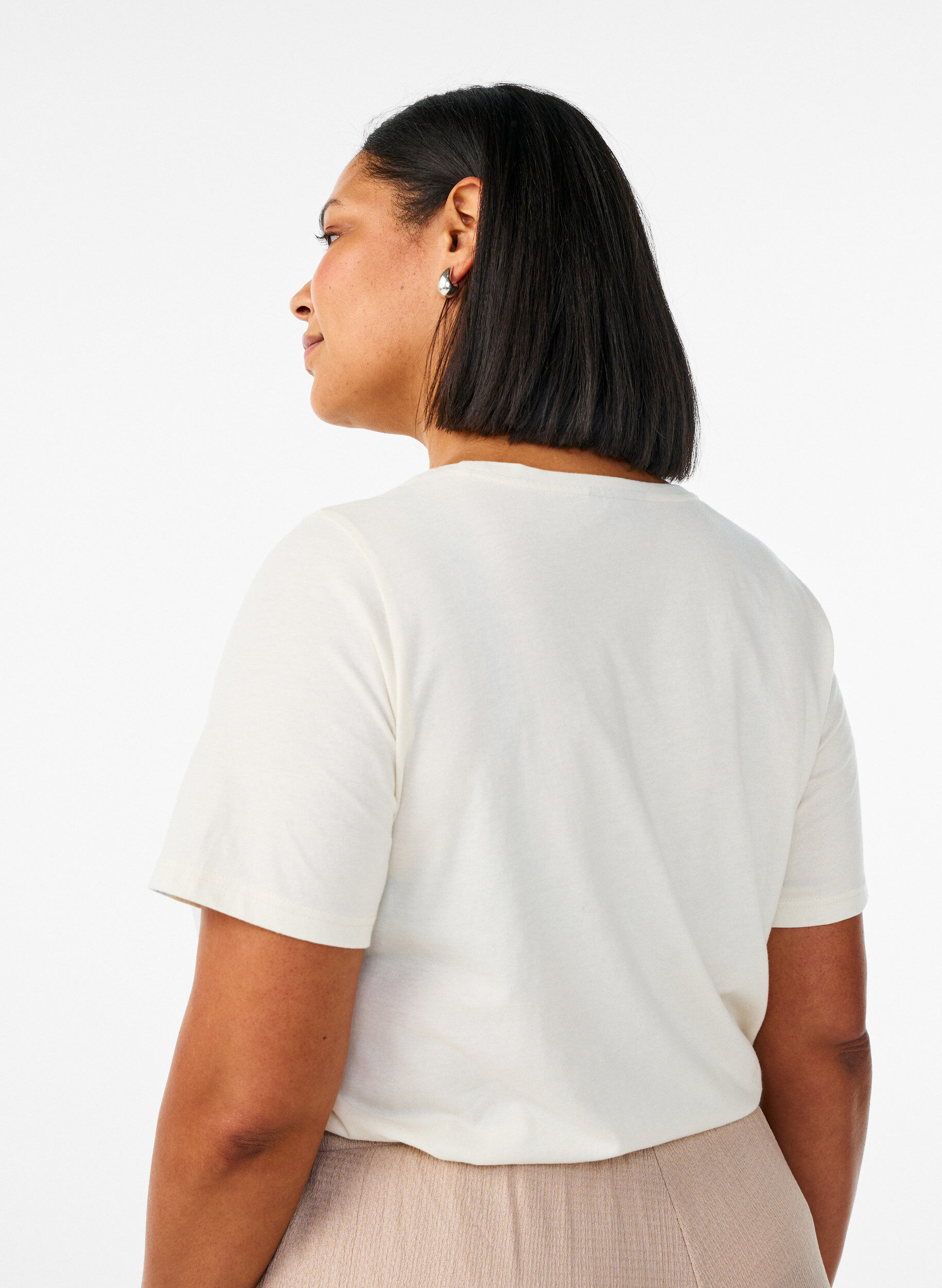 Zizzi T-shirt med tryck, Vanilla, Model image number 2