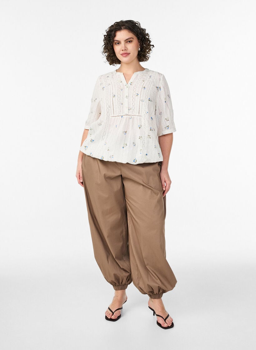 Blus med tryck och halvkorta &auml;rmar, Vanilla, Model image number 1
