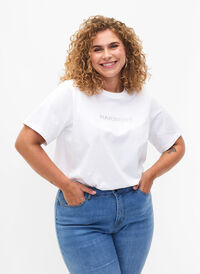 T-shirt i ekologisk bomull med text, White HARMONY, Model