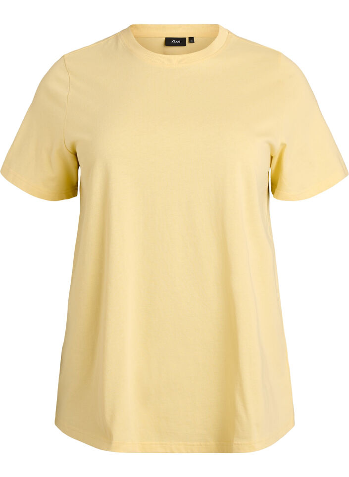 Enkel t-shirt i bomull med rund halsringning, Gul, Packshot image number 0