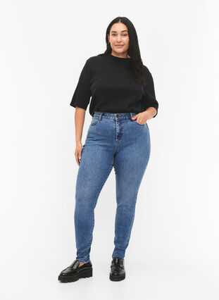 Amy jeans med hög midja och super slim fit, Blue denim, Model image number 0