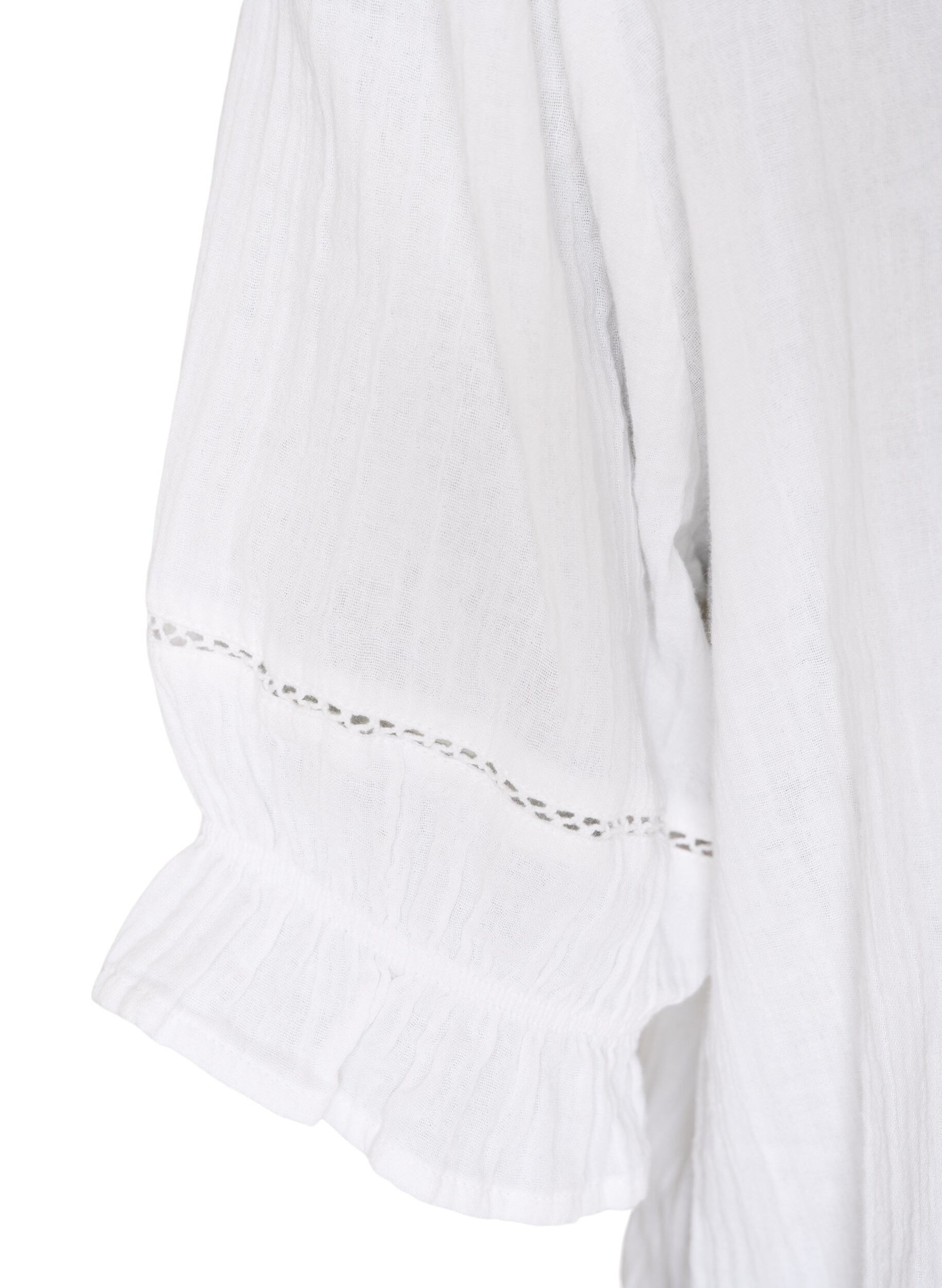 ZizziKort&auml;rmad blus i bomullsmuslin med virkad kant, Vit, Packshot image number 3