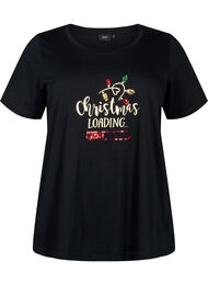 T-shirt med jultryck och paljetter, Black W. Loading
