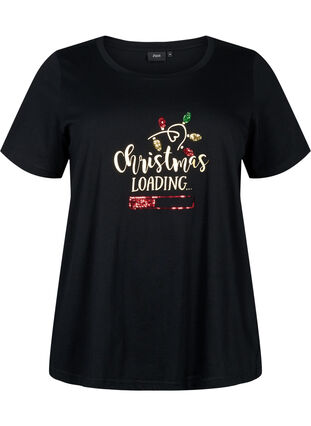 T-shirt med jultryck och paljetter, Black W. Loading, Packshot image number 0