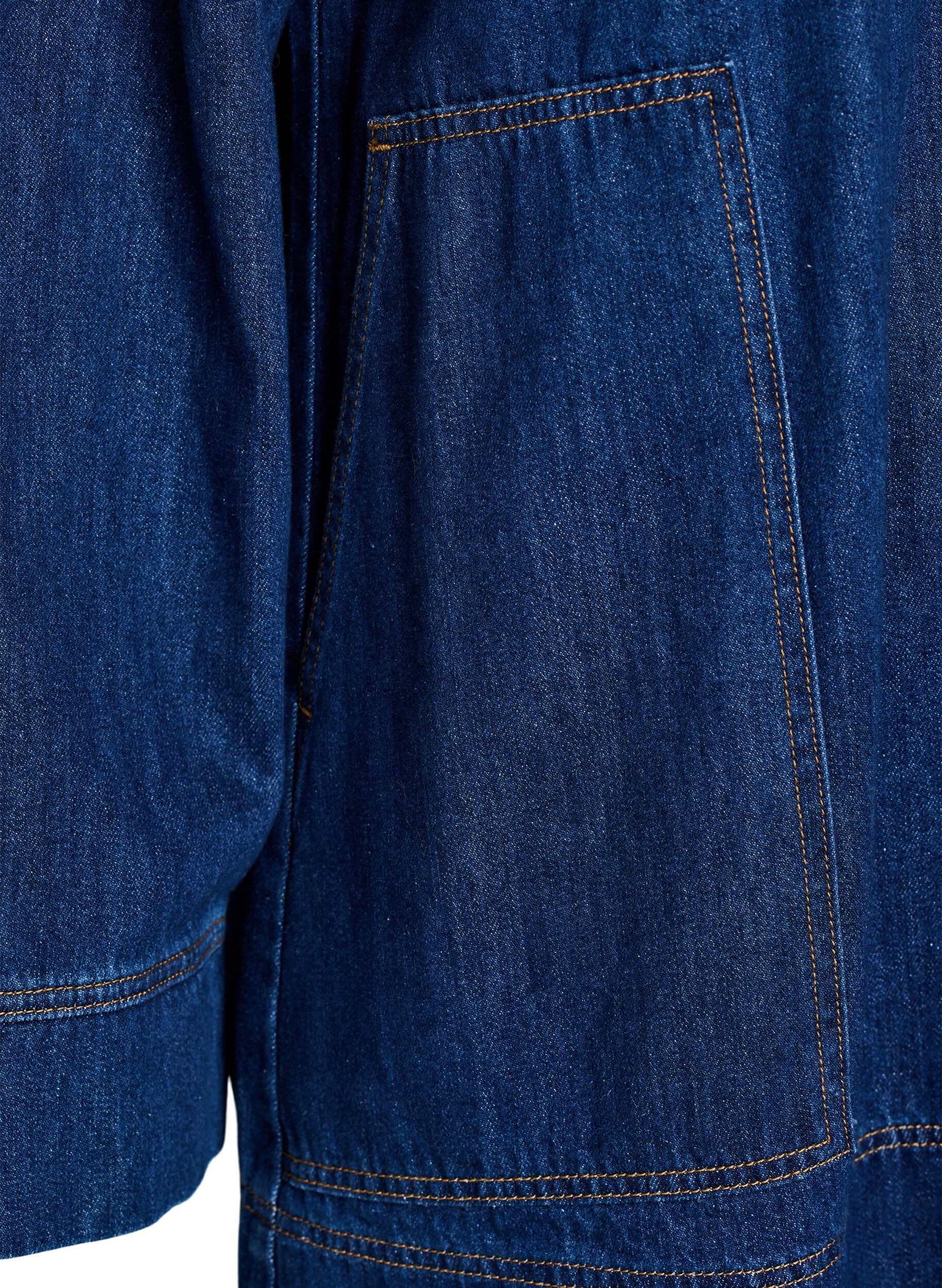 Zizzi Kort jeanskl&auml;nning med krage och kn&auml;ppning, Bl&aring;, Packshot image number 3