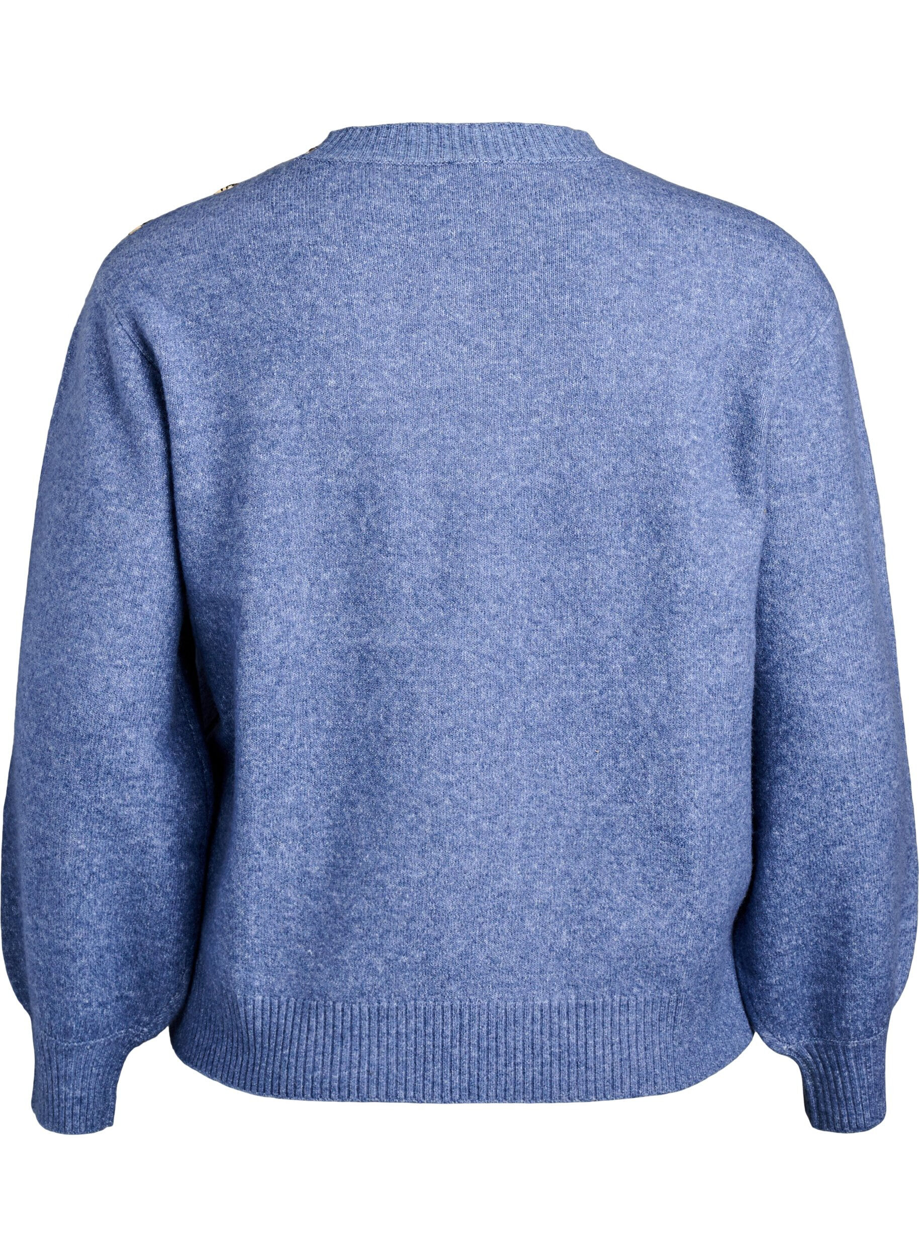 ZizziStickad blus med knappdetalj, Bl&aring;, Packshot image number 1