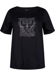 T-shirt med nitar i ekologisk bomull, Black Owl