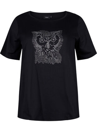 T-shirt med nitar i ekologisk bomull, Black Owl, Packshot image number 0