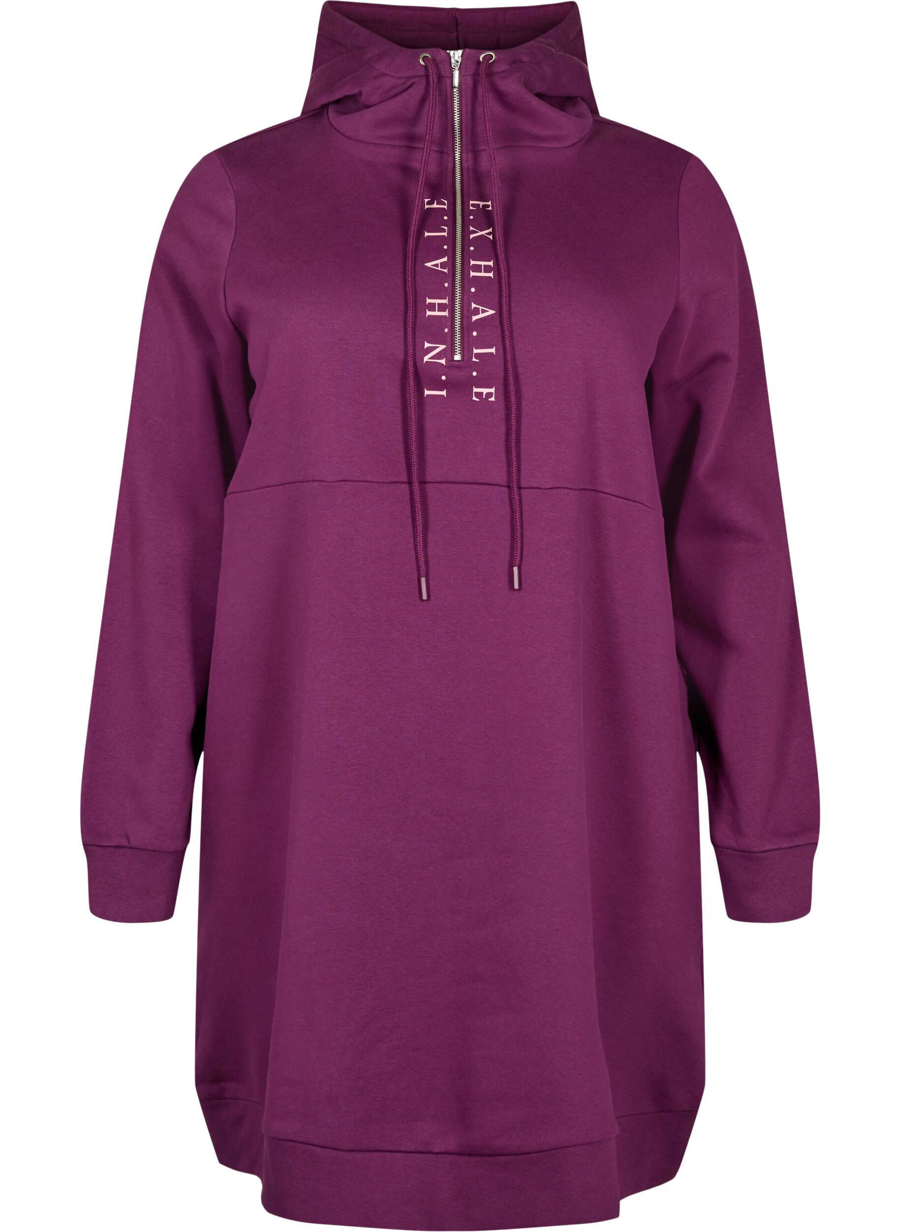 Zizzi Sportig sweatshirtkl&auml;nning med huva, Pickled Beet/SilverP, Packshot image number 0