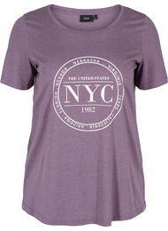 Melerad t-shirt med tryck och korta ärmar, Vintage Violet Mel.