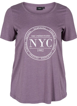 Melerad t-shirt med tryck och korta ärmar, Vintage Violet Mel., Packshot image number 0