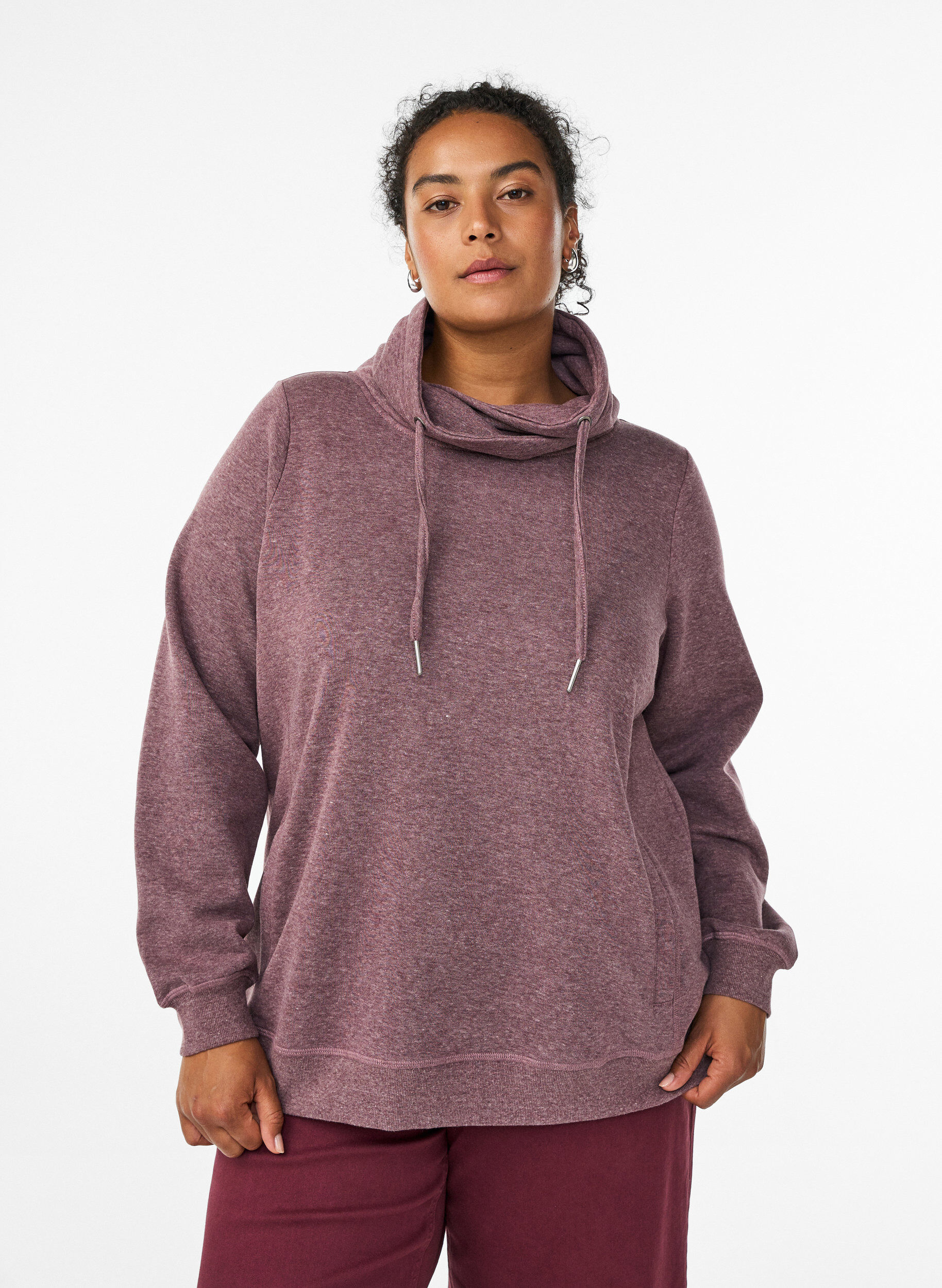 Zizzi FLASH - Sweatshirt med h&ouml;g krage och fickor, R&ouml;d, Model image number 0