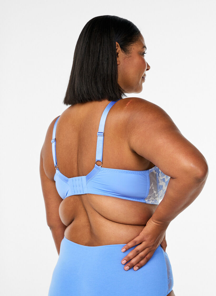 Vadderad BH med spets och mesh, Bl&aring;, Model image number 2